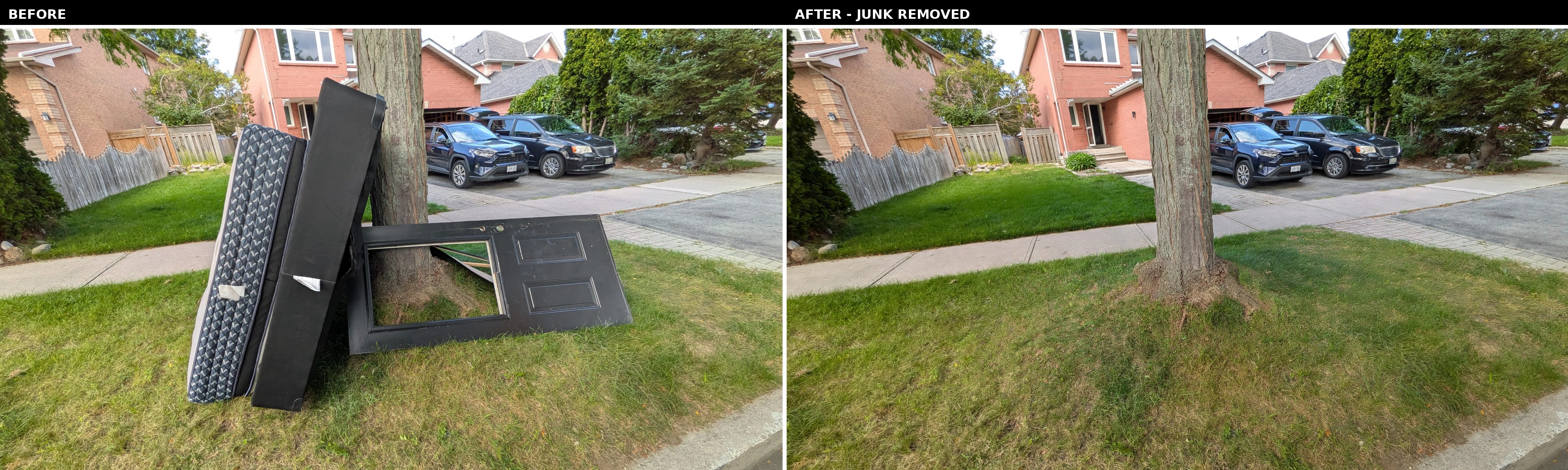 Before and after junk removal — curbside furniture and debris cleared in Scarborough